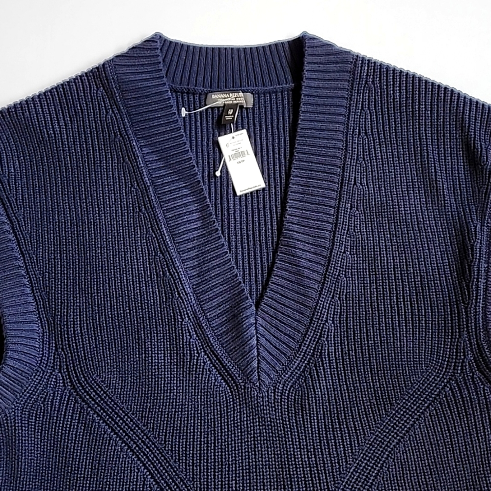 BANANA REPUBLIC CIMA Oversized Merino Wool Blue Sweater Vest - Picture 10 of 13